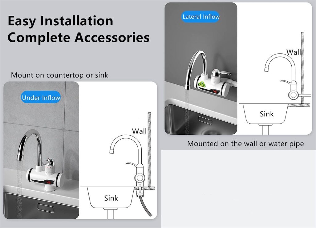 110V Hot Water Heater Faucet Instant Tankless Water Heater Electric Kitchen Bathroom Fast Heating Tap Water Faucet with LED Digital Display (Under Inflow)