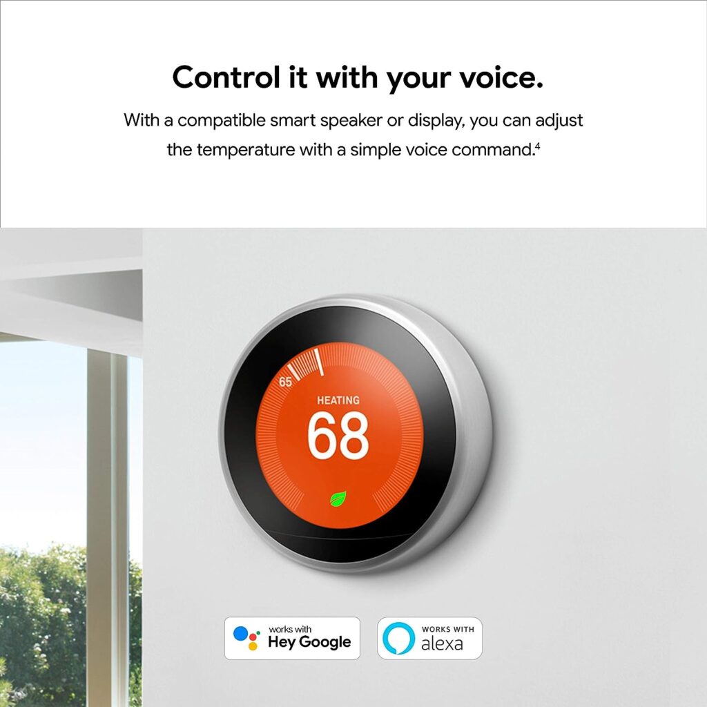Google Nest Learning Thermostat - Programmable Smart Thermostat for Home - 3rd Generation Nest Thermostat - Works with Alexa - Stainless Steel