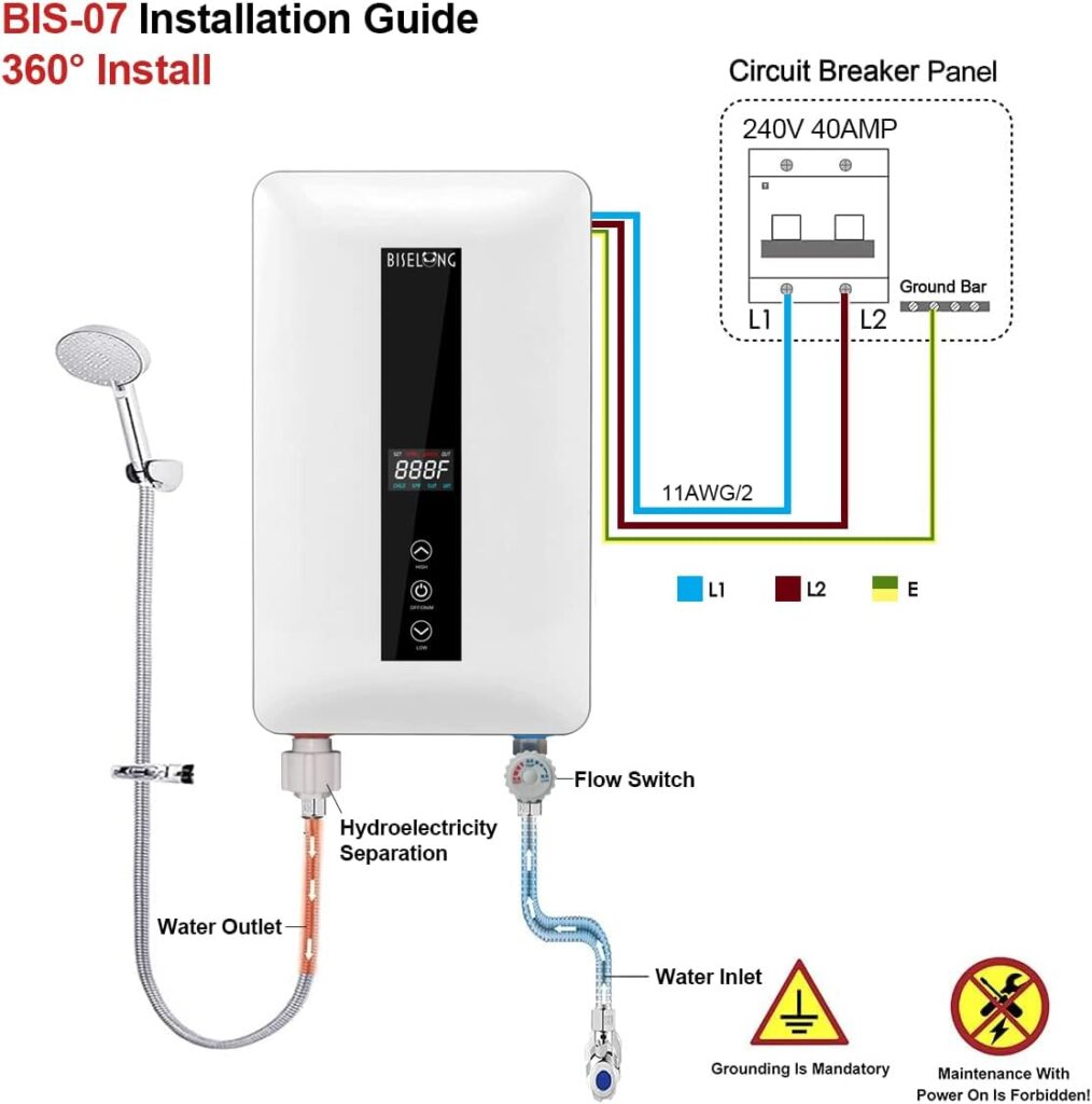 Instant Electric Tankless Water Heater 220/240V，Small Smart Water Heater Self-Modulating No Standby Losses，Under Sink Kitchen Household Shower, Hot Water Output of 2.0 GPM (White 7KW)