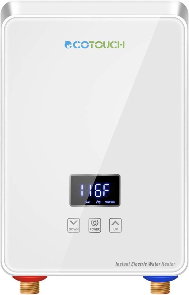 Tankless Water Heater 5.5kw 240V, ECOTOUCH Point-of-Use Digital Display,Electric Instant Hot Water Heater with Self-modulating,Overheating Protection,White