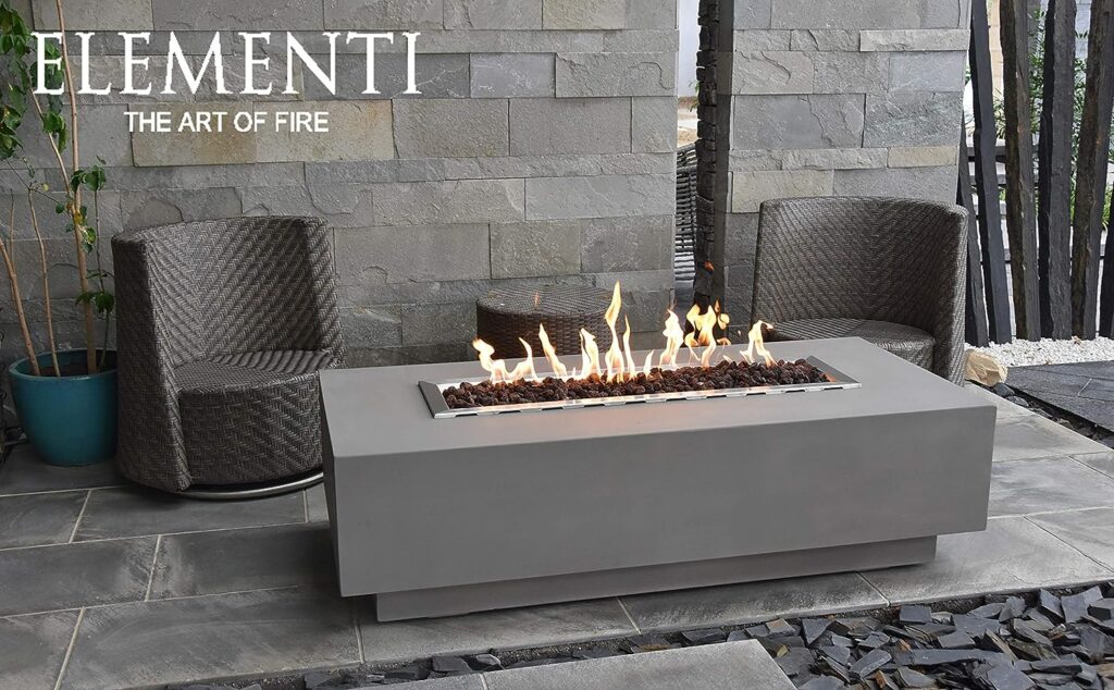 Elementi Granville Outdoor Table 60 Inches Fire Pit Patio Heater Concrete Firepits Outside Electronic Ignition Backyard Fireplace Cover Lava Rock Included, Natural Gas
