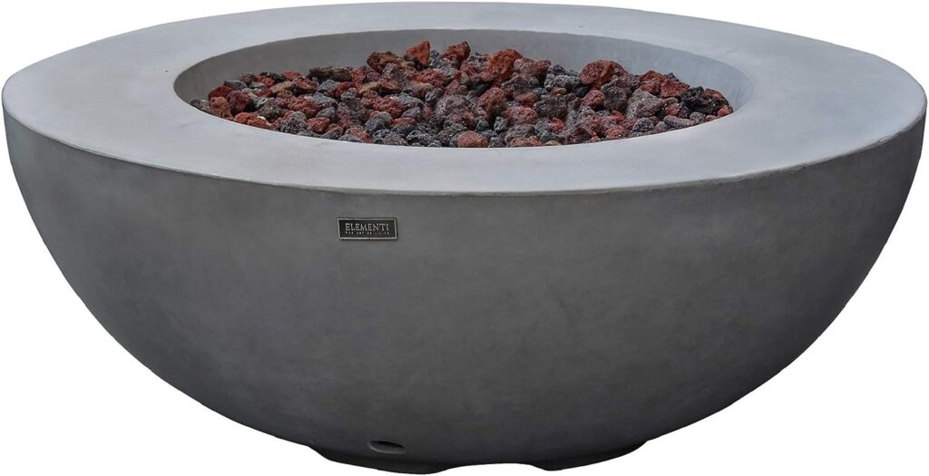 Elementi Lunar Bowl Outdoor Table 42 Inches Fire Pit Patio Heater Concrete Firepits Outside Electronic Ignition Backyard Fireplace Cover Lava Rock Included, Natural Gas