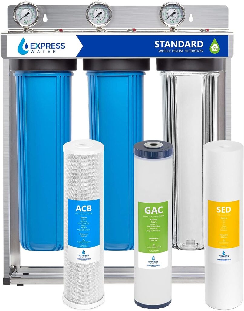 Express Water WH300SCGS Whole House Water Filtration System, Stainless Steel 23.5 x 8.5 x 30