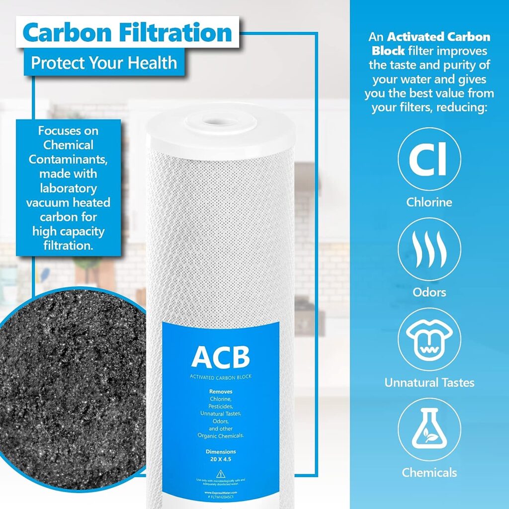 Express Water Whole House Anti Scale Filter Set – 3 Stage Filtration Water Conditioner Replacement Kit – Sediment, Carbon Block, Polyphosphate High Capacity Cartridge – 5 Micron – 4.5” x 20” inch