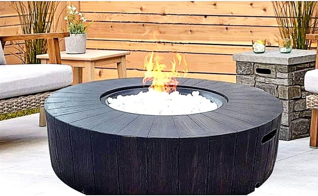 Factory Essentials Outdoor Propane Fire Pit Table | 42-inch Round Base | 50,000 BTU Stainless Steel Burner, Dark Bronze